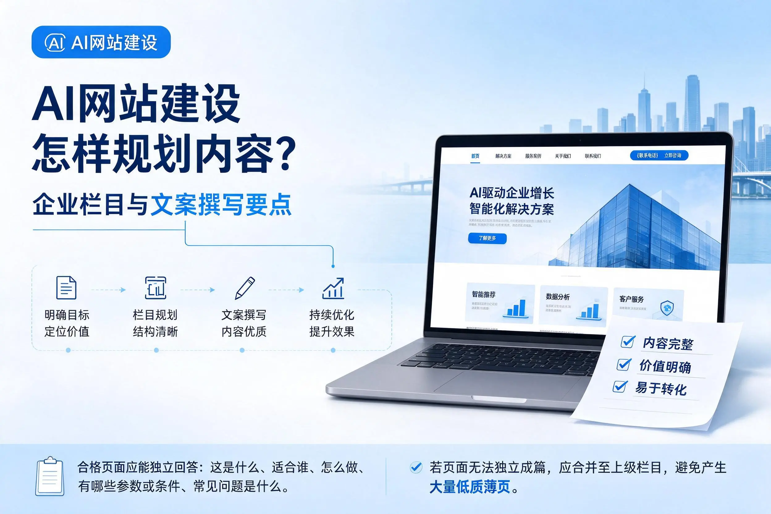 AI网站建设怎样规划内容?舟山企业栏目与文案撰写要点
